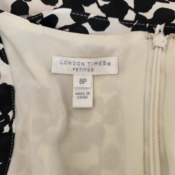 LONDON TIMES Black and White Floral Satin Layered Dress Size 8P - Picture 9 of 11